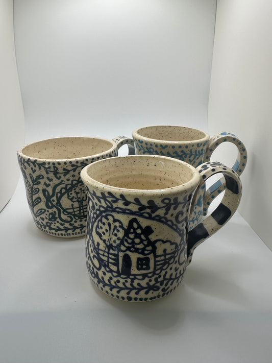 Dark blue hand drawn mug